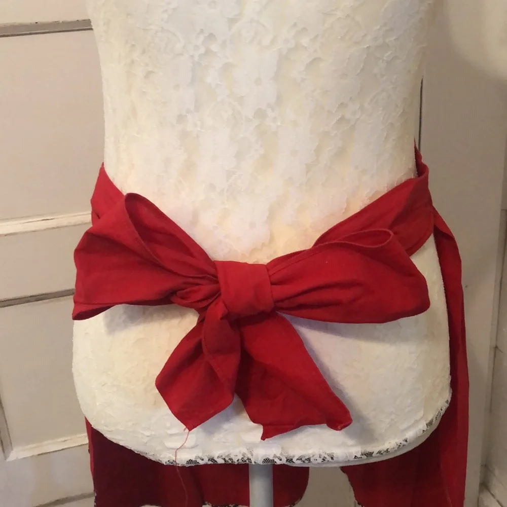 Lot Bundle of 2 Vintage Handmade Red Aprons Pockets